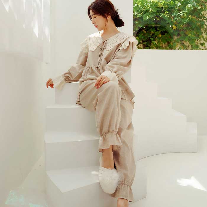 201272 여자잠옷 잠옷세트 선염 면 잠옷 긴팔잠옷 파자마 홈웨어